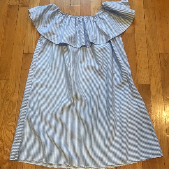Blue Striped Off The Shoulder Ruffle Dress 👗 - Picture 6 of 8